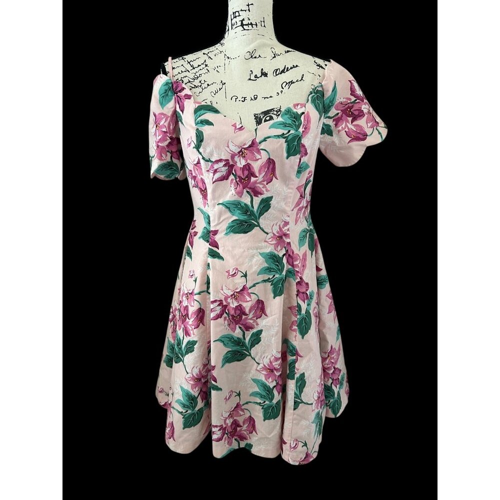 Vintage WIZ A Hallmode Co. Pink & Green Floral Dress Sz 9/10
